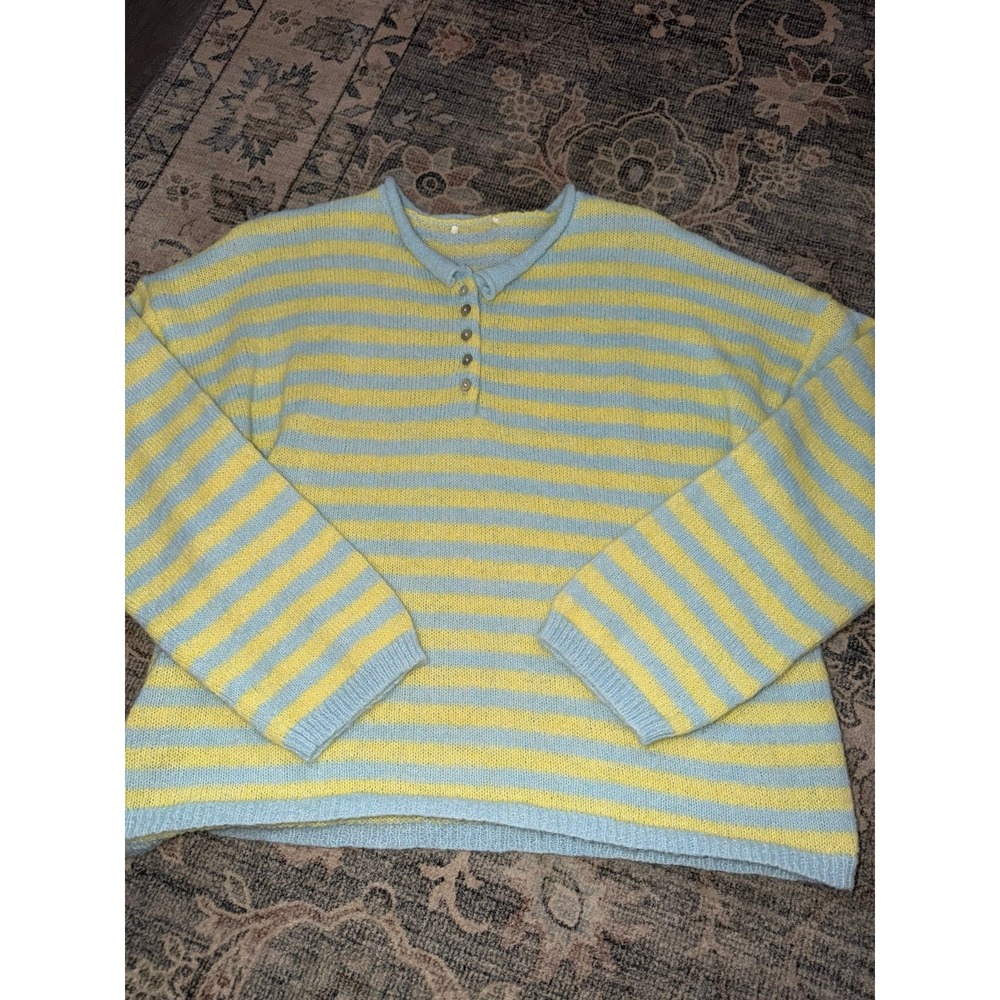 Yellow Blue Striped Sweater Boutique Oversized